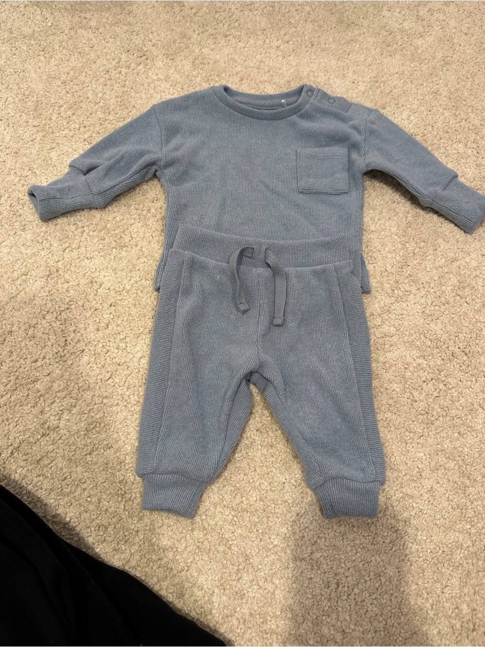 Cozy Ribbed Crew-Neck Sweater Set in Dusty Blue